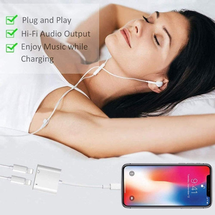 ZS-S1802 2 in 1 8 Pin Male to 8 Pin Charging + 8 Pin Audio Female Connector Earphone Adapter, Support Calls & Wire Control, Compatible with All IOS System - Earphone Adapter by buy2fix | Online Shopping UK | buy2fix