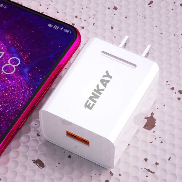 ENKAY Hat-Prince U036 18W 3A QC3.0 Fast Charging Power Adapter US Plug Portable Travel Charger With 3A 1m 8 Pin Cable - USB Charger by ENKAY | Online Shopping UK | buy2fix