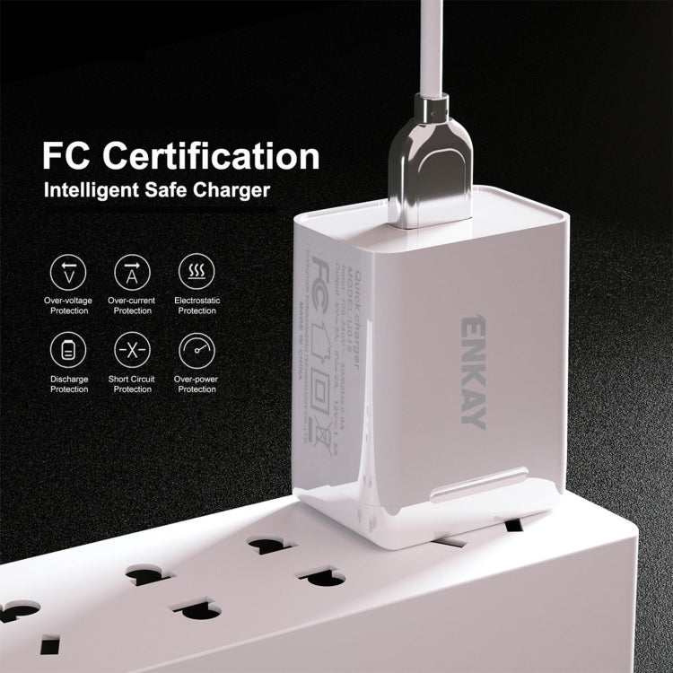 ENKAY Hat-Prince U033 18W 3A PD + QC3.0 Dual USB Fast Charging Power Adapter US Plug Portable Travel Charger With 1m 3A Micro USB Cable - USB Charger by ENKAY | Online Shopping UK | buy2fix