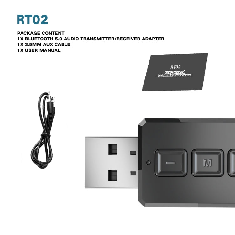 RT02 USB Bluetooth Audio Adapter Receives Transmits 2-in-1 Bluetooth 5.0 Hands-free Talk Car Bluetooth Receiver - Apple Accessories by buy2fix | Online Shopping UK | buy2fix