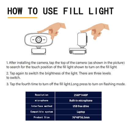 C10 2K HD Without Distortion 360 Degrees Rotate Three-speed Fill Light USB Free Drive Webcams, Built-in Clear Sound Microphone - HD Camera by buy2fix | Online Shopping UK | buy2fix