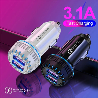YSY-349 QC3.0 Dual Port USB Car Charger + 3A USB to 8 Pin Data Cable, Length: 1m(Black) - In Car by buy2fix | Online Shopping UK | buy2fix