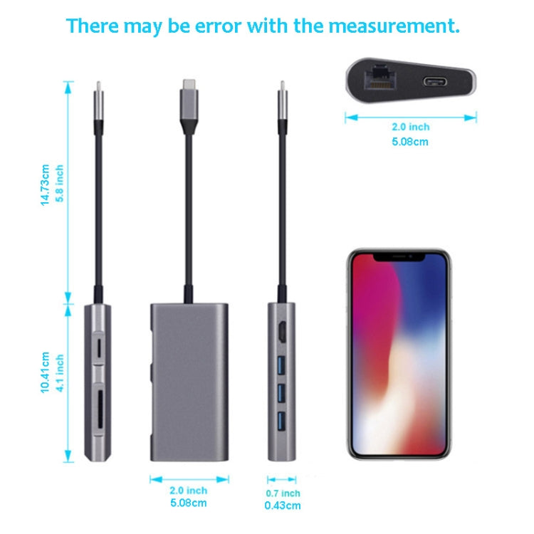 8 in 1 Type-C to HDMI + USB 3.0 x 3 + RJ45 + PD + SD/TF Card Slot HUB Adapter - Computer & Networking by buy2fix | Online Shopping UK | buy2fix