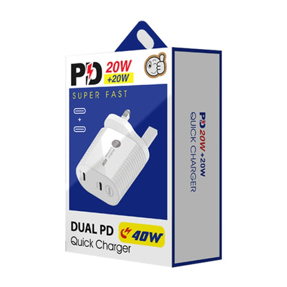 40W Dual Port PD / Type-C Fast Charger for iPhone / iPad Series, UK Plug(White) - Apple Accessories by buy2fix | Online Shopping UK | buy2fix