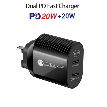 40W Dual Port PD / Type-C Fast Charger with Type-C to 8 Pin Data Cable, UK Plug(Black) - USB Charger by buy2fix | Online Shopping UK | buy2fix