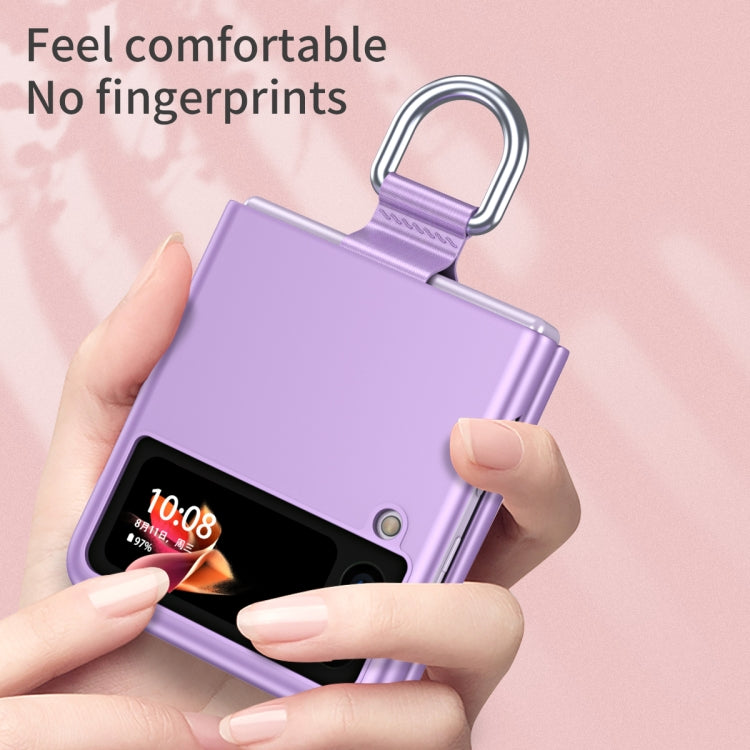For Samsung Galaxy Z Flip3 5G Skin Feel Folding Phone Case with Drawstring Key Chain(Purple) - Samsung Accessories by buy2fix | Online Shopping UK | buy2fix