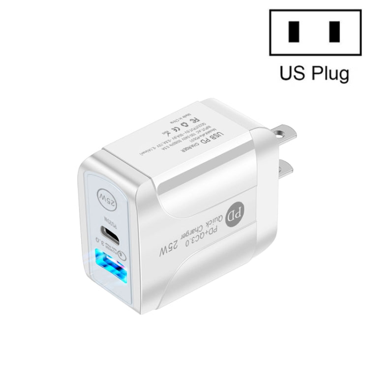 PD25W USB-C / Type-C + QC3.0 USB Dual Ports Fast Charger, US Plug(White) - Apple Accessories by buy2fix | Online Shopping UK | buy2fix