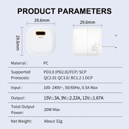 ENKAY APQ-011 Mini PD 20W USB-C / Type-C Port Fast Charger, US Plug(White) - Mobile Accessories by ENKAY | Online Shopping UK | buy2fix