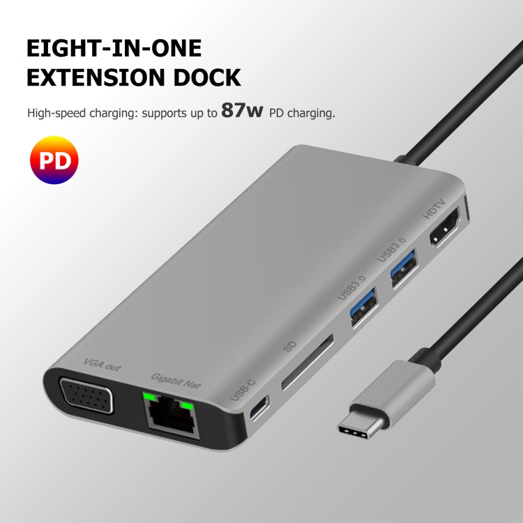 7 in 1 Type-C to RJ45+VGA+Type-C+SD Card Slot+USB3.0 x 2+HDMI Dock Hub Adapter - Computer & Networking by buy2fix | Online Shopping UK | buy2fix