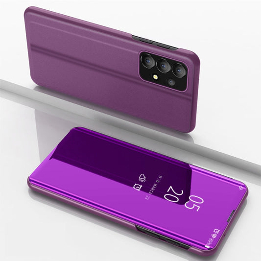For Samsung Galaxy A33 5G Plated Mirror Flip Leather Case with Holder(Purple) - Samsung Accessories by buy2fix | Online Shopping UK | buy2fix