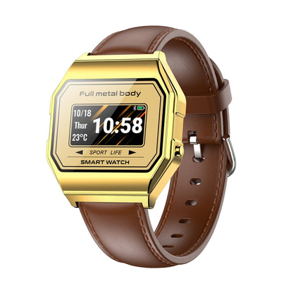 KW18 IP67 0.96 inch Leather Watchband Color Screen Smart Watch(Gold) - Smart Wear by buy2fix | Online Shopping UK | buy2fix