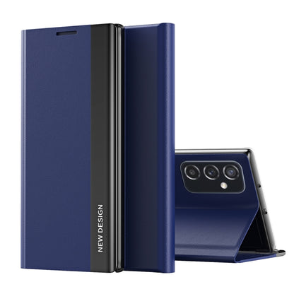 For Samsung Galaxy A33 5G Side Electroplated Magnetic Flip Leather Case with Holder(Dark Blue) - Samsung Accessories by buy2fix | Online Shopping UK | buy2fix