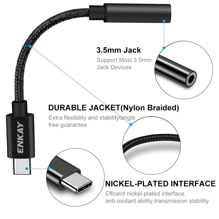 ENKAY USB-C / Type-C to 3.5mm Nylon Braided Aux Adapter Digital Decoding Audio Cable -  by ENKAY | Online Shopping UK | buy2fix