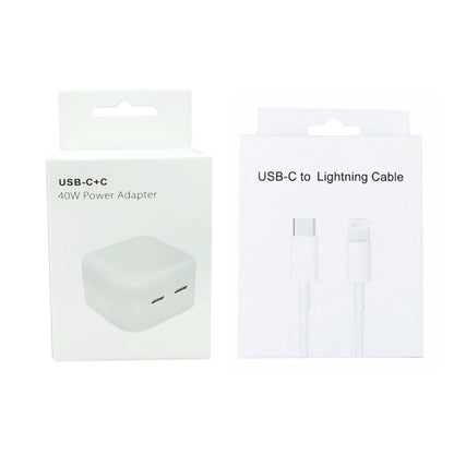 SDC-40W Dual PD USB-C / Type-C Ports Charger with 2m Type-C to 8 Pin Data Cable, US Plug - USB Charger by buy2fix | Online Shopping UK | buy2fix