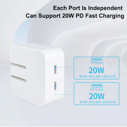 SDC-40W Dual PD USB-C / Type-C Ports Charger with 1m Type-C to 8 Pin Data Cable, EU Plug - Apple Accessories by buy2fix | Online Shopping UK | buy2fix