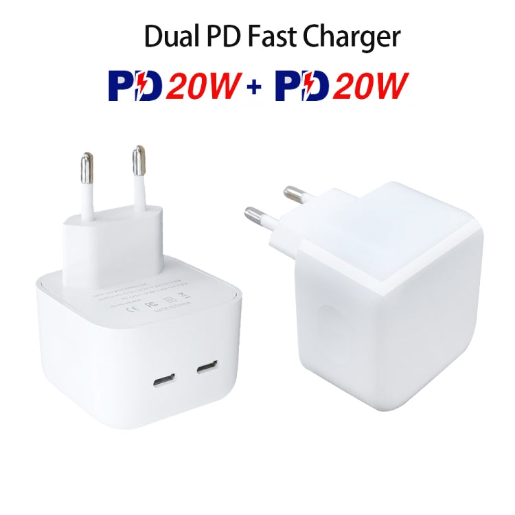 SDC-40W Dual PD USB-C / Type-C Ports Charger with 1.5m Type-C to 8 Pin Data Cable, EU Plug - USB Charger by buy2fix | Online Shopping UK | buy2fix