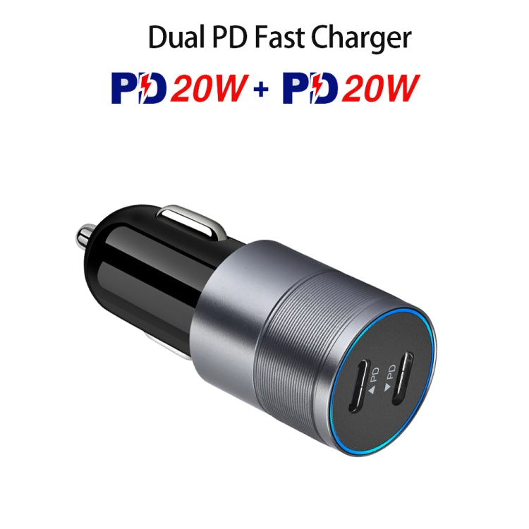 Dual PD 3.0 40W USB-C / Type-C Car Charger with 1m USB-C / Type-C to 8 Pin Data Cable(Grey) - In Car by buy2fix | Online Shopping UK | buy2fix