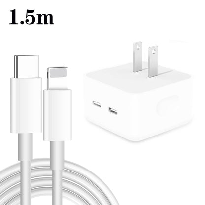 PD 35W Dual USB-C / Type-C Ports Charger with 1.5m Type-C to 8 Pin Data Cable, US Plug - USB Charger by buy2fix | Online Shopping UK | buy2fix