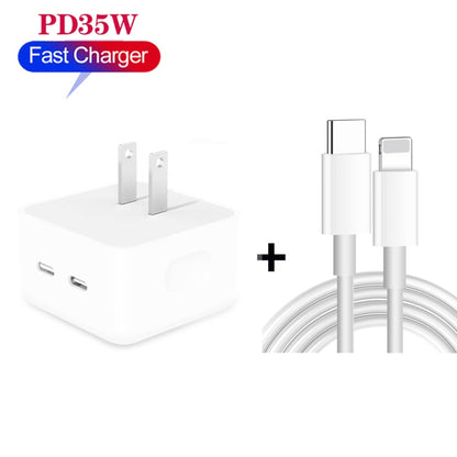 PD 35W Dual USB-C / Type-C Ports Charger with 1.5m Type-C to 8 Pin Data Cable, US Plug - USB Charger by buy2fix | Online Shopping UK | buy2fix