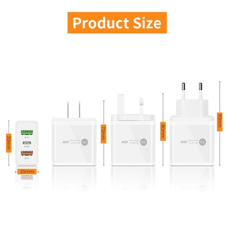 45W PD3.0 + 2 x QC3.0 USB Multi Port Charger with Type-C to Type-C Cable, US Plug(White) - Mobile Accessories by buy2fix | Online Shopping UK | buy2fix