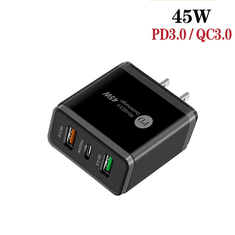 45W PD25W + 2 x QC3.0 USB Multi Port Charger with USB to 8 Pin Cable, US Plug(Black) - USB Charger by buy2fix | Online Shopping UK | buy2fix