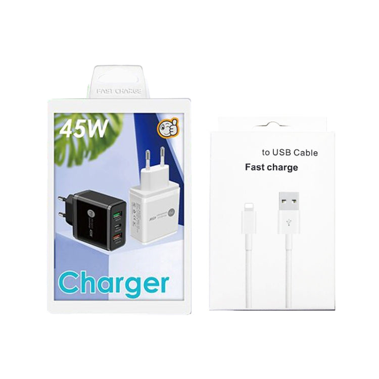 45W PD25W + 2 x QC3.0 USB Multi Port Charger with USB to 8 Pin Cable, EU Plug(White) - USB Charger by buy2fix | Online Shopping UK | buy2fix