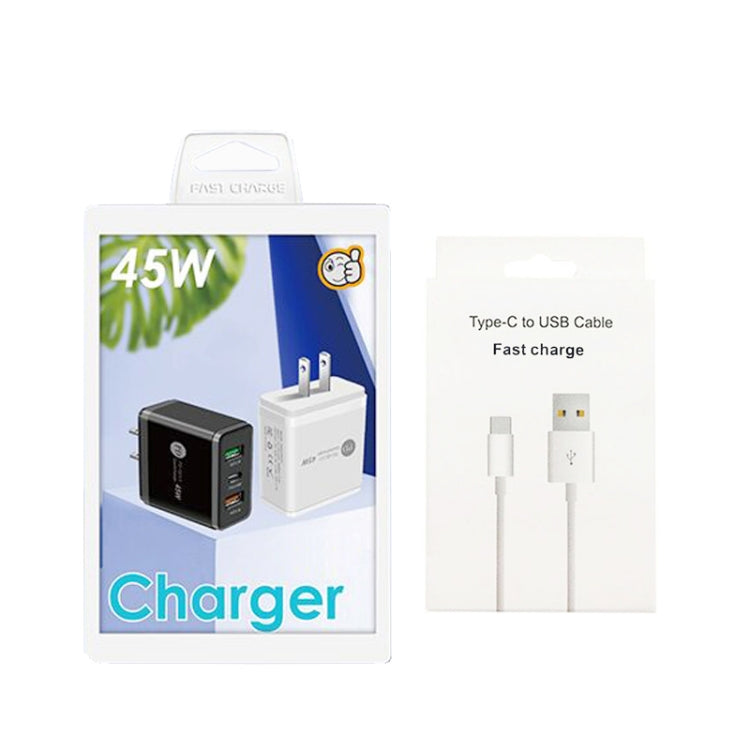 45W PD25W + 2 x QC3.0 USB Multi Port Charger with USB to Type-C Cable, US Plug(White) - Mobile Accessories by buy2fix | Online Shopping UK | buy2fix