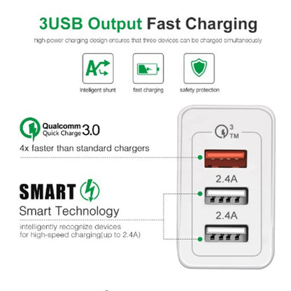 SDC-30W QC3.0 USB + 2 x USB2.0 Port Quick Charger with USB to 8 Pin Cable, AU Plug - USB Charger by buy2fix | Online Shopping UK | buy2fix