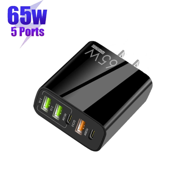 65W Dual PD Type-C + 3 x USB Multi Port Charger for Phone and Tablet PC, US Plug(Black) - Apple Accessories by buy2fix | Online Shopping UK | buy2fix