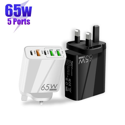 65W Dual PD Type-C + 3 x USB Multi Port Charger with 3A Type-C to 8 Pin Data Cable, UK Plug(Black) - Apple Accessories by buy2fix | Online Shopping UK | buy2fix