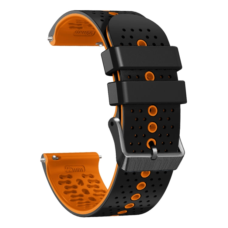 For Garmin Forerunner255 22mm Perforated Two-Color Silicone Watch Band(Black+Orange) - Watch Bands by buy2fix | Online Shopping UK | buy2fix