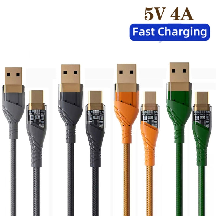 2pcs 4A USB to Type-C Transparent Fast Charging Data Cable, Length: 1m(Orange) -  by buy2fix | Online Shopping UK | buy2fix