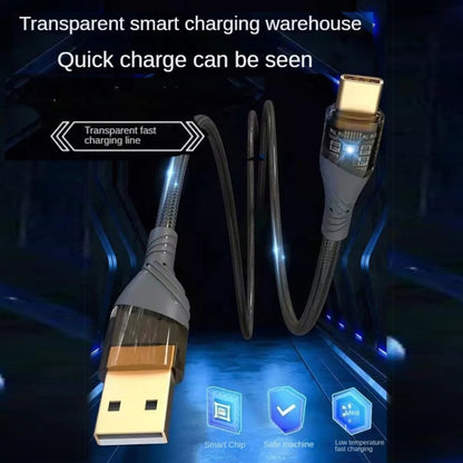 2pcs 4A USB to Type-C Transparent Fast Charging Data Cable, Length: 1m(Black) -  by buy2fix | Online Shopping UK | buy2fix