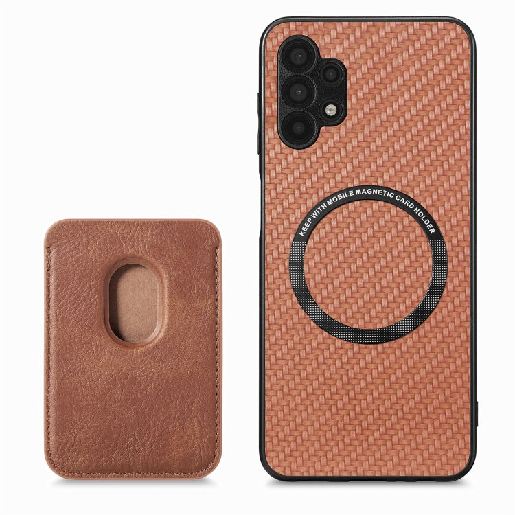 For Samsung Galaxy A32 5G Carbon Fiber Leather Card Magsafe Magnetic Phone Case(Brown) - Galaxy Phone Cases by buy2fix | Online Shopping UK | buy2fix
