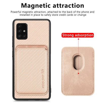 For Samsung Galaxy A51 5G Carbon Fiber Leather Card Magsafe Magnetic Phone Case(Khaki) - Galaxy Phone Cases by buy2fix | Online Shopping UK | buy2fix