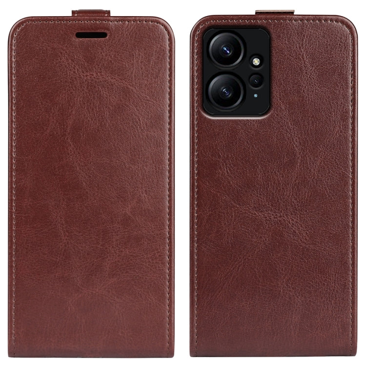 For Xiaomi Redmi Note 12 4G Global R64 Texture Vertical Flip Leather Phone Case(Brown) - Note 12 Cases by buy2fix | Online Shopping UK | buy2fix