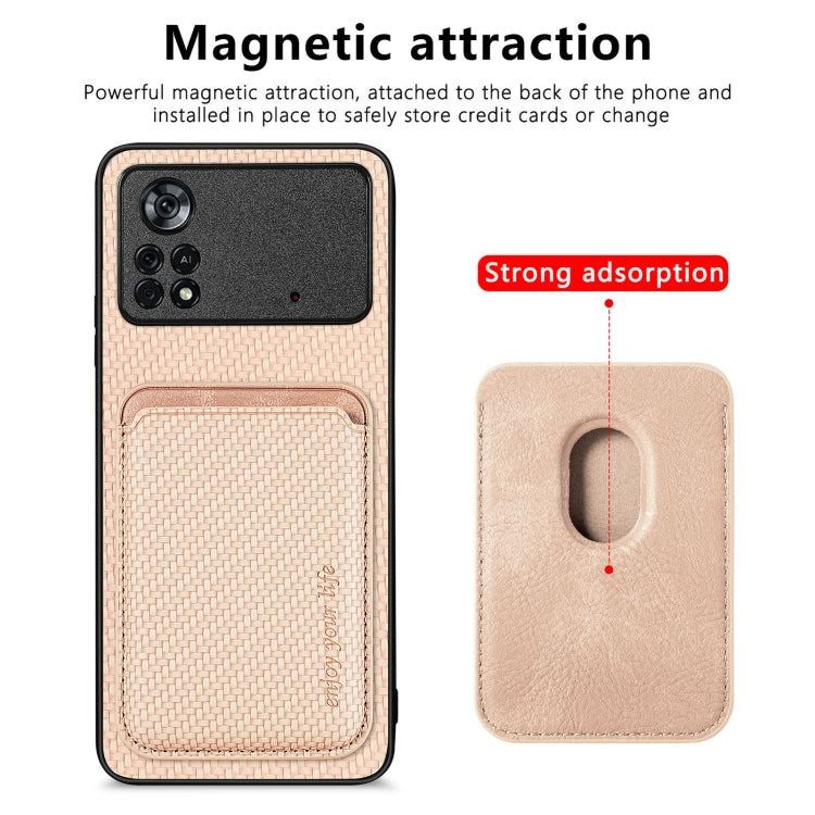 For Xiaomi Poco X4 Pro 5G Carbon Fiber Leather Card Magsafe Magnetic Phone Case(Khaki) - Poco X4 Pro 5G Cases by buy2fix | Online Shopping UK | buy2fix