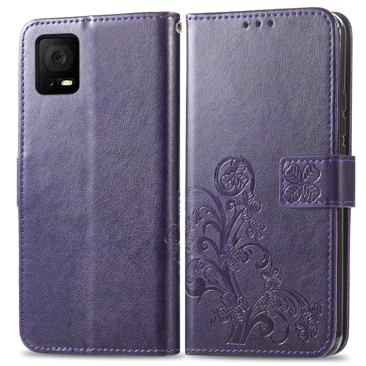 For TCL 405 Four-leaf Clasp Embossed Buckle Leather Phone Case(Purple) - More Brand by buy2fix | Online Shopping UK | buy2fix
