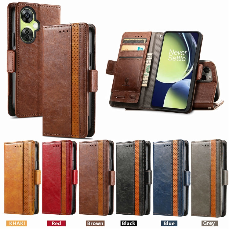 For OnePlus Nord CE 3 Lite CaseNeo Splicing Dual Magnetic Buckle Leather Phone Case(Brown) - OnePlus Cases by buy2fix | Online Shopping UK | buy2fix