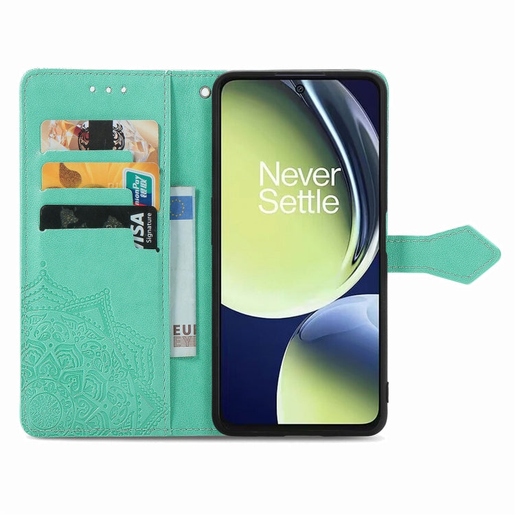 For OnePlus Nord CE 3 Lite Mandala Flower Embossed Leather Phone Case(Green) - OnePlus Cases by buy2fix | Online Shopping UK | buy2fix