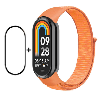 For Xiaomi Mi Band 8 ENKAY Hat-Prince 2 in 1 Set Full Coverage Screen Protector + Nylon Loop Watch Band(Orange) - Watch Bands by ENKAY | Online Shopping UK | buy2fix