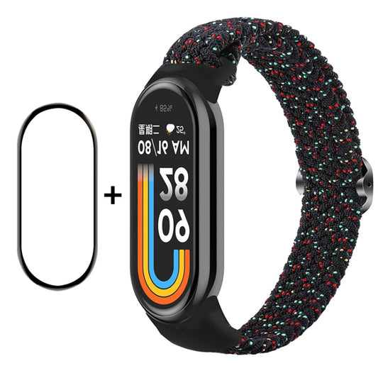 For Xiaomi Mi Band 8 ENKAY Hat-Prince 2 in 1 Set Full Coverage Screen Protector + Elastic Braided Nylon Watch Band(Starry Black) - Watch Bands by ENKAY | Online Shopping UK | buy2fix