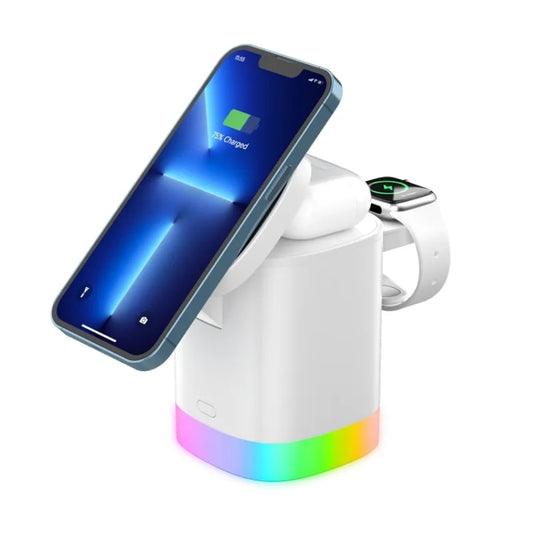 T15 3 in 1 Magnetic Magsafe Wireless Charger Folding Charging Stand For iPhone / iWatch / AirPods(White) - Wireless Charger by buy2fix | Online Shopping UK | buy2fix