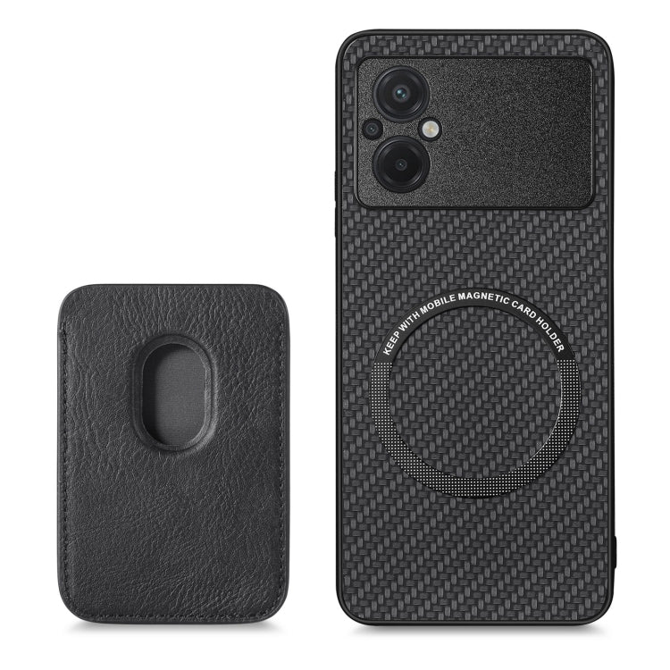 For Xiaomi POCO M5 4G Carbon Fiber Leather Card Magsafe Phone Case(Black) - Xiaomi Cases by buy2fix | Online Shopping UK | buy2fix