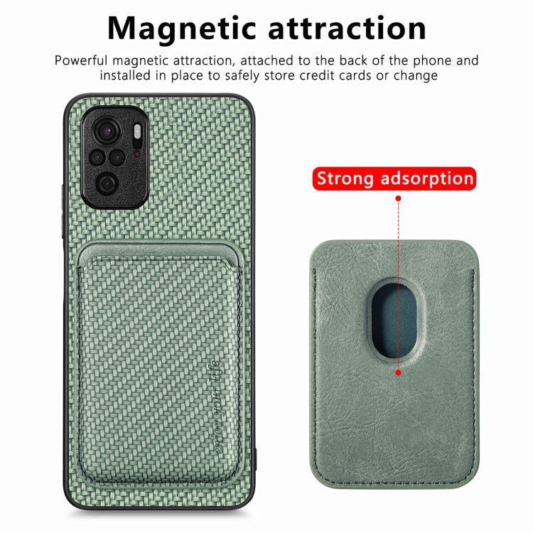 For Redmi Note 10 4G Carbon Fiber Leather Card Magsafe Phone Case(Green) - Xiaomi Cases by buy2fix | Online Shopping UK | buy2fix