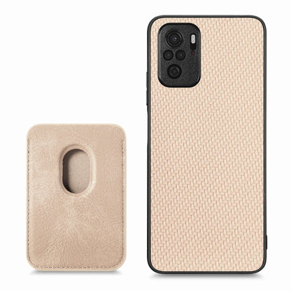 For Redmi Note 10 4G Carbon Fiber Leather Card Magsafe Phone Case(Khaki) - Xiaomi Cases by buy2fix | Online Shopping UK | buy2fix