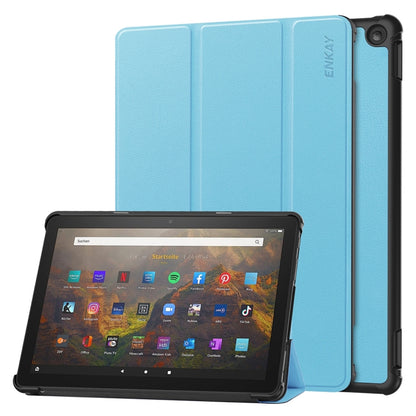 For Amazon Fire HD 10 2023 ENKAY ENKAY Tri-fold Custer Texture Leather Smart Tablet Case(Light Blue) - Amazon by ENKAY | Online Shopping UK | buy2fix