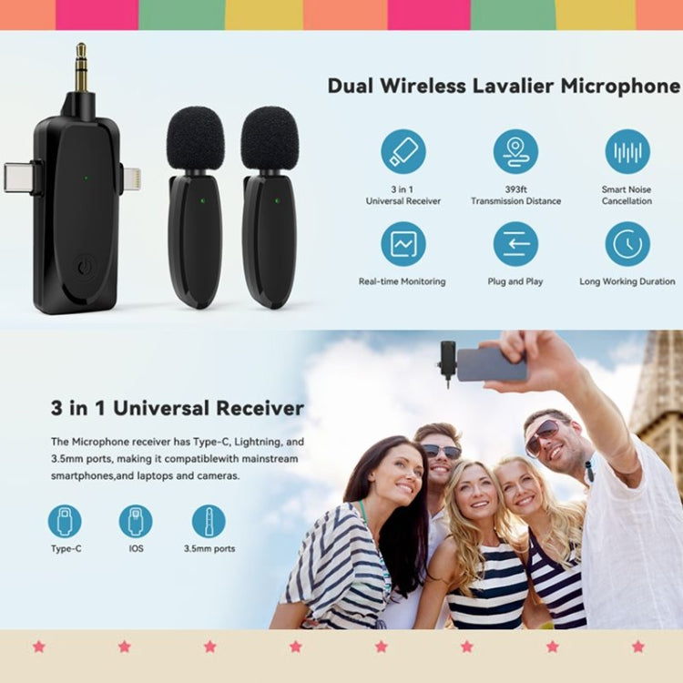 One by Two 3 in 1 Mini Wireless Lavalier Microphones for iPhone / Android / Camera with Noise Reduction Function - Microphone by buy2fix | Online Shopping UK | buy2fix