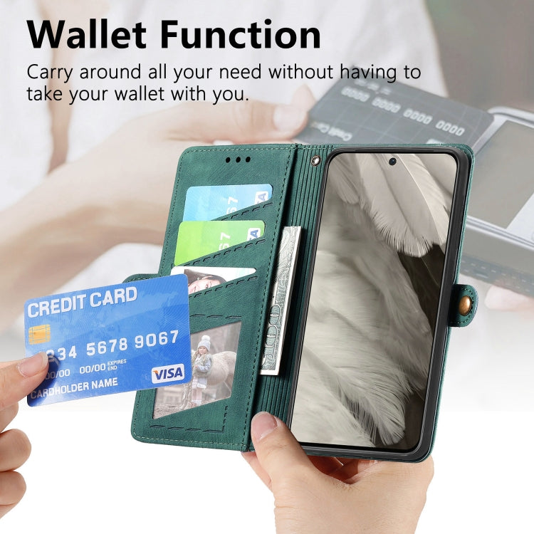 For Google Pixel 8 Pro Geometric Zipper Wallet Side Buckle Leather Phone Case(Green) - Google Cases by buy2fix | Online Shopping UK | buy2fix