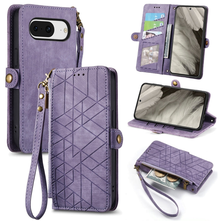 For Google Pixel 8 Pro Geometric Zipper Wallet Side Buckle Leather Phone Case(Purple) - Google Cases by buy2fix | Online Shopping UK | buy2fix